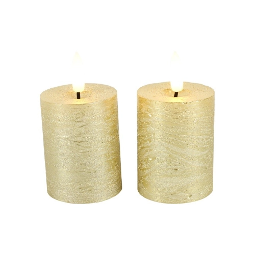 327 - LED Echtwachs Stumpenkerze / 2-er Set