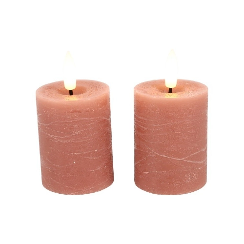 328 - LED Echtwachs Stumpenkerze / 2-er Set